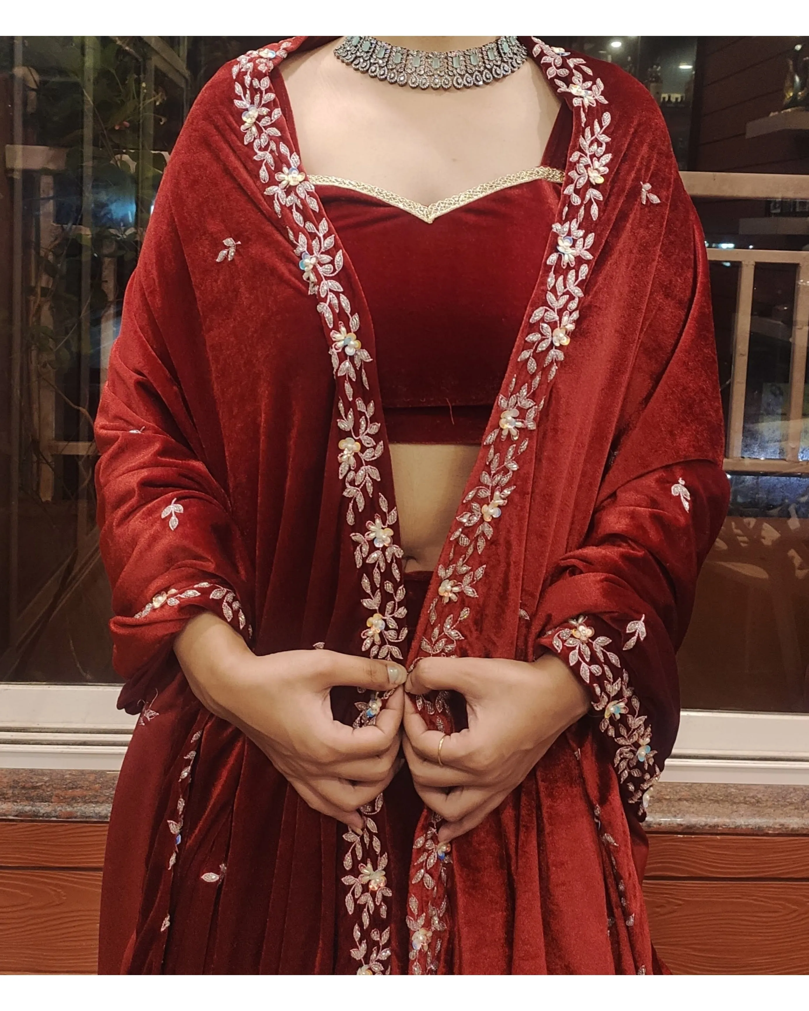 Maroon Velvet Chandani Dupatta