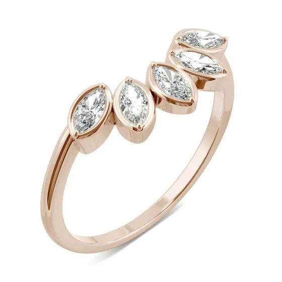 Marquise Curved Petal Moissanite Ring, Vintage 14K Solid Rose Gold Diamond Wedding Band