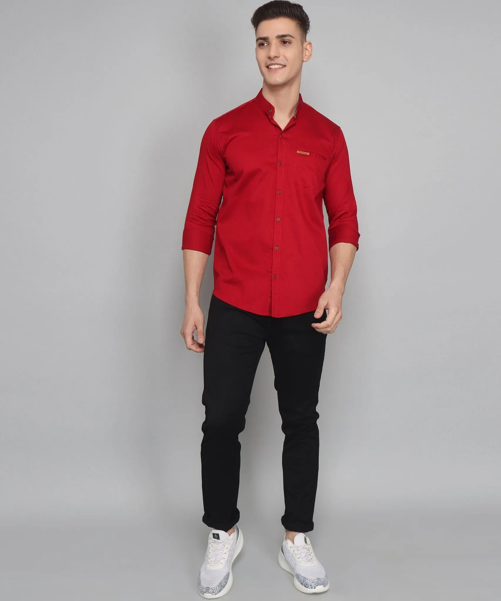 Men's Maroon Casual Cotton Full Sleeve Solid Button-Up Shirt For Men