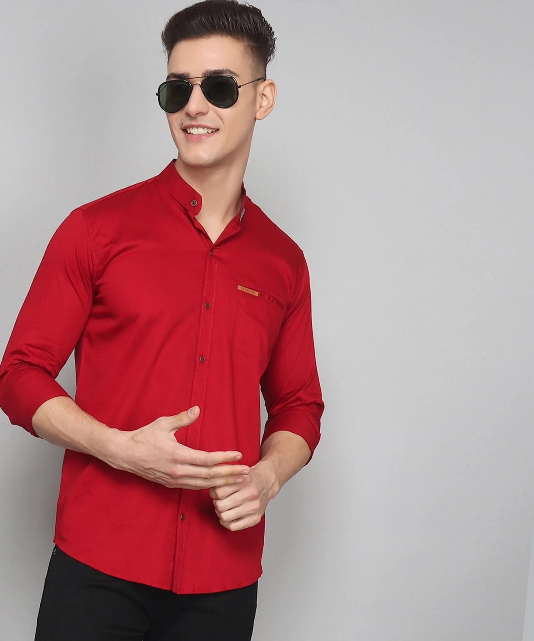 Men's Maroon Casual Cotton Full Sleeve Solid Button-Up Shirt For Men