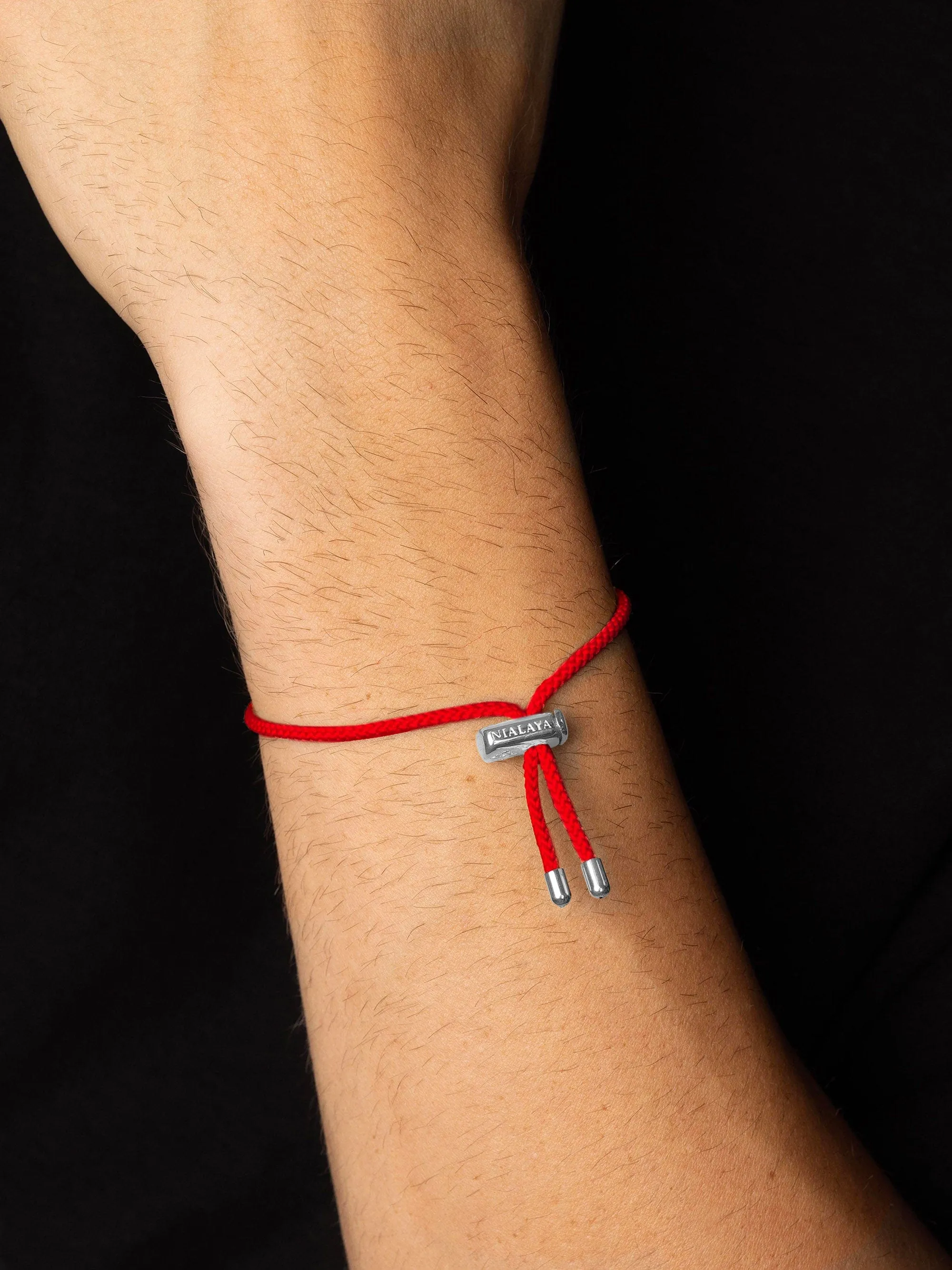 Men's Red String Bracelet with Adjustable Silver Lock