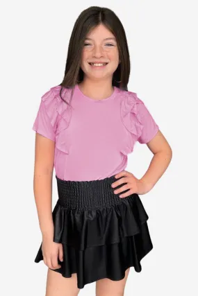 Modal Short Sleeve Ruffle Tee - Petal Pink