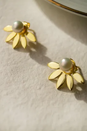 Pearly Petal Bloom Gold Plated Detachable Sterling Silver Statement Stud Earrings