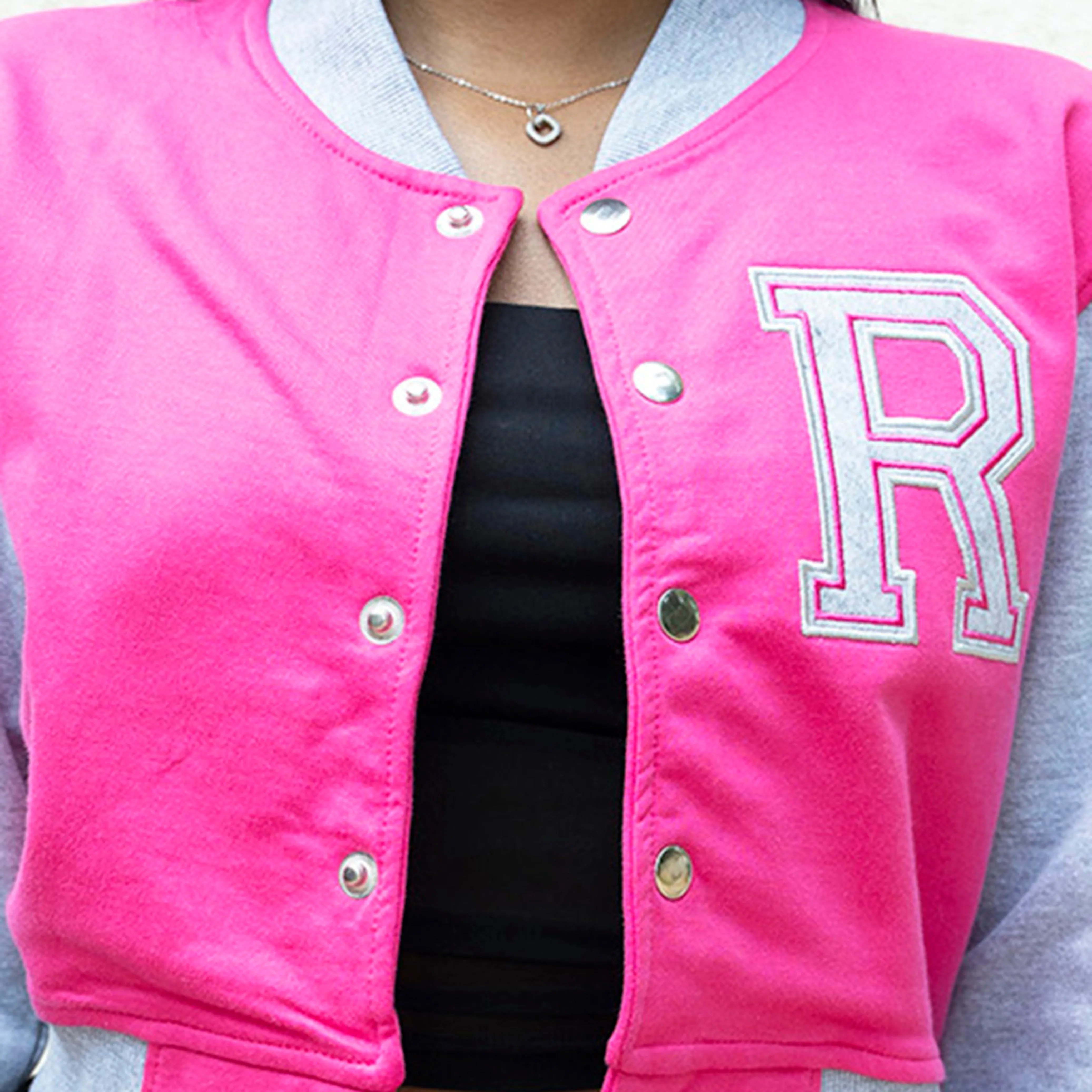 Pink Crop Varsity Jacket