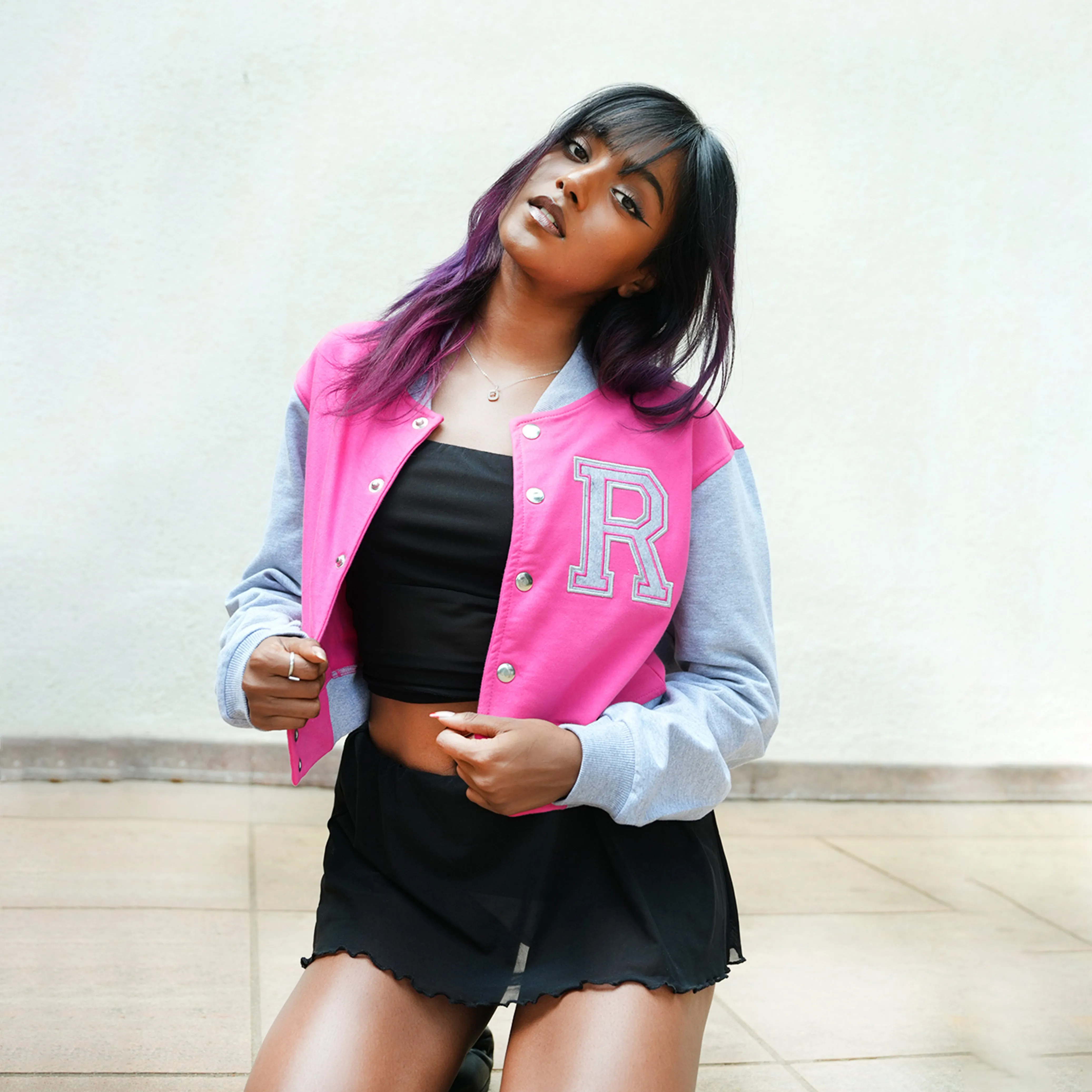 Pink Crop Varsity Jacket