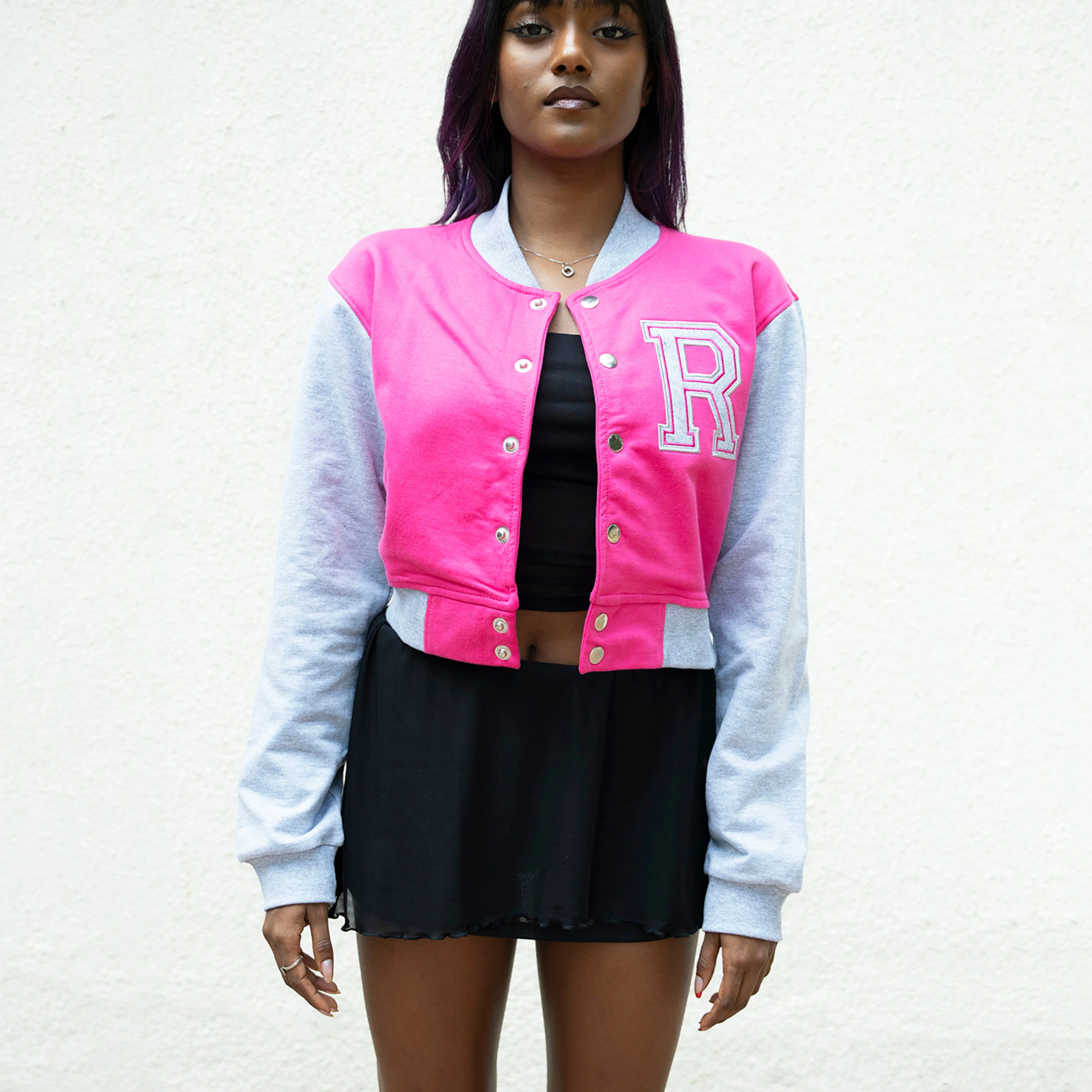 Pink Crop Varsity Jacket