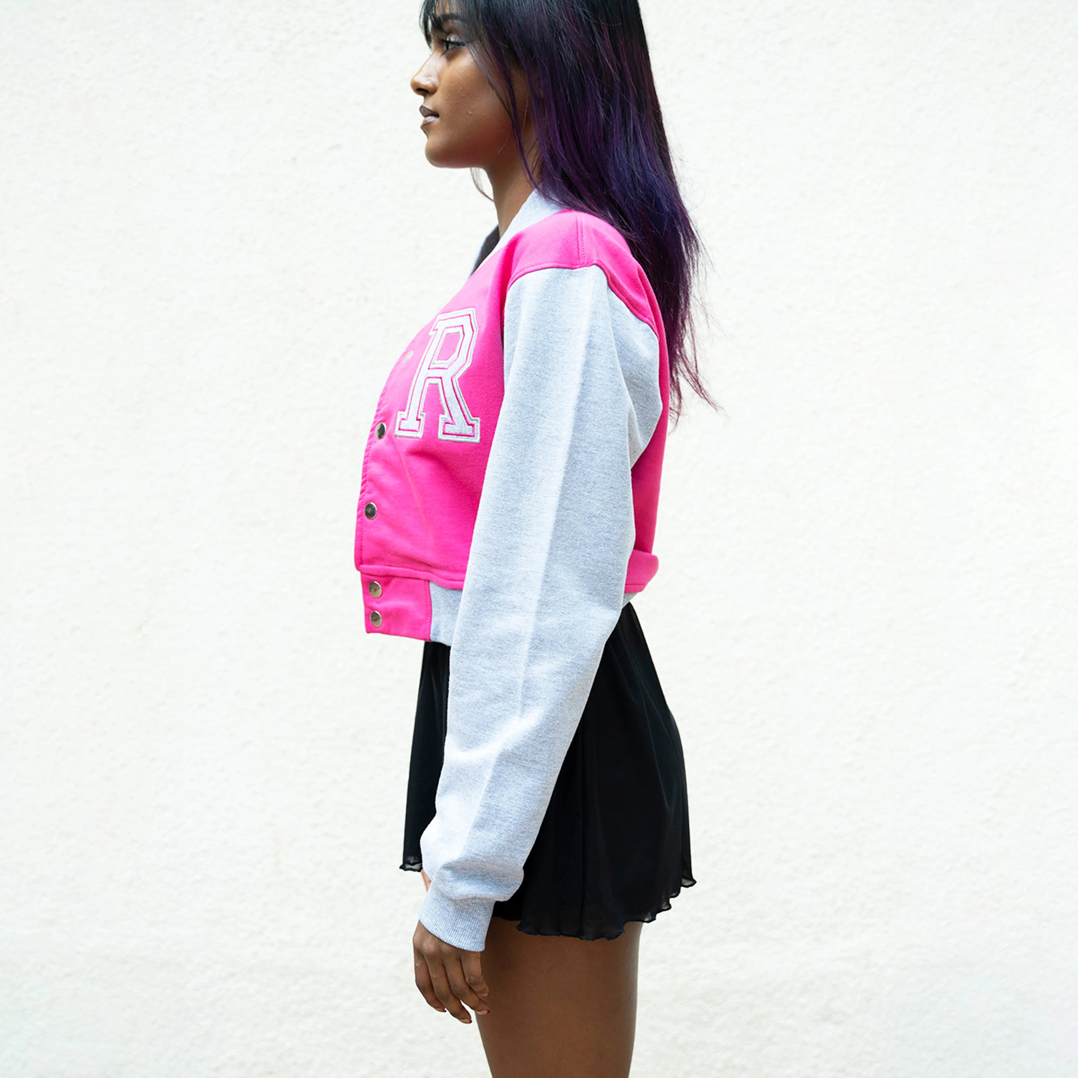 Pink Crop Varsity Jacket