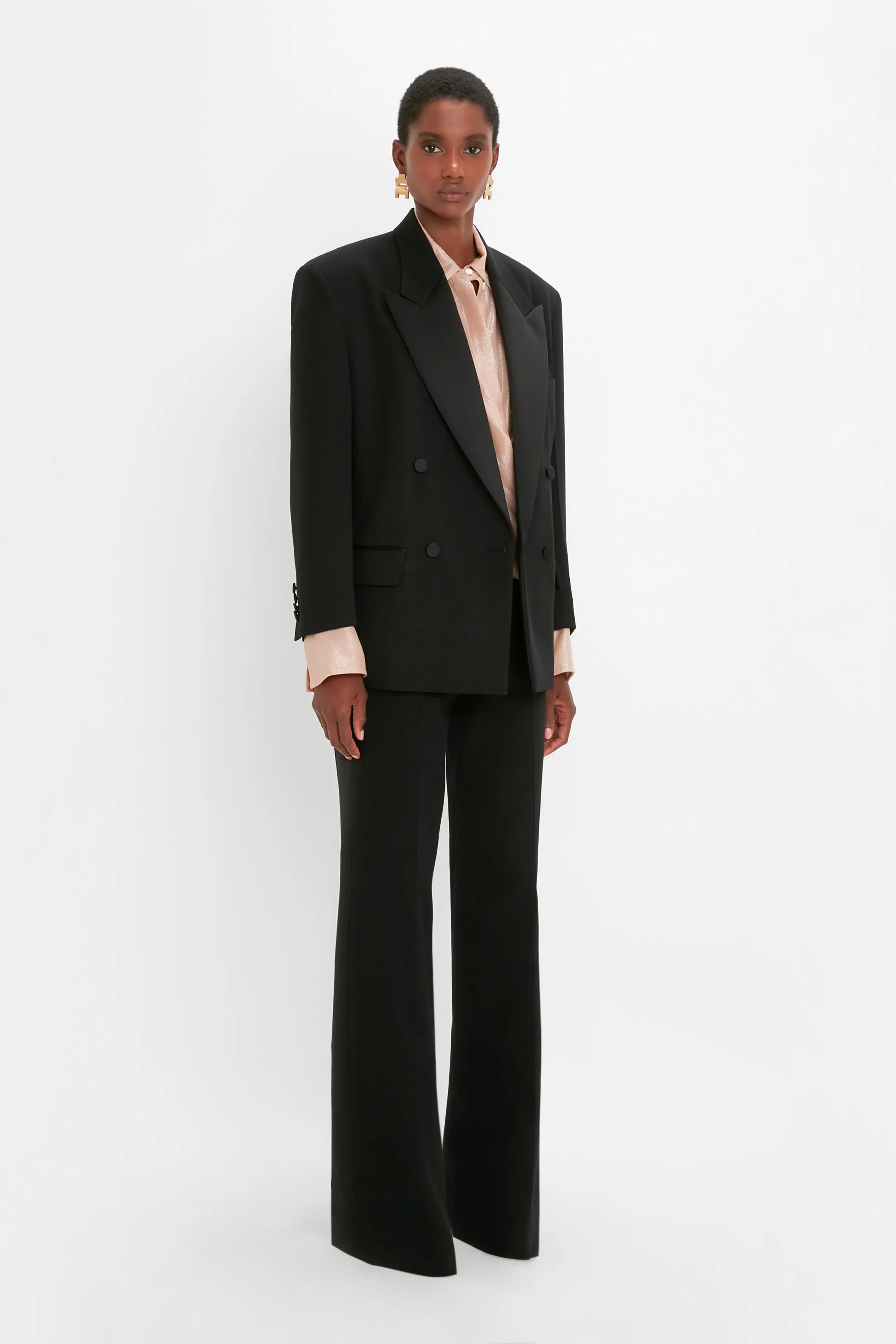 Satin Lapel Tuxedo Jacket in Black