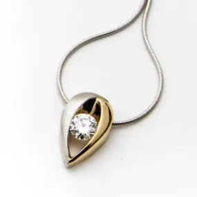 Signature 14K Two-Tone Gold Reversed Teardrop Necklace with 4mm Gem