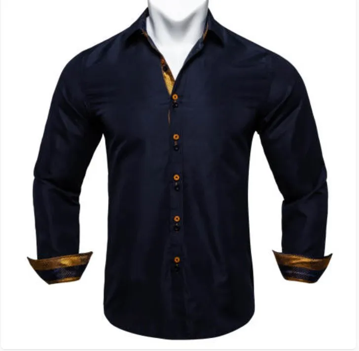 Simon Von Deep Blue Men's Shirt  with contrast colored buttons unique cuffs design-CY-2202