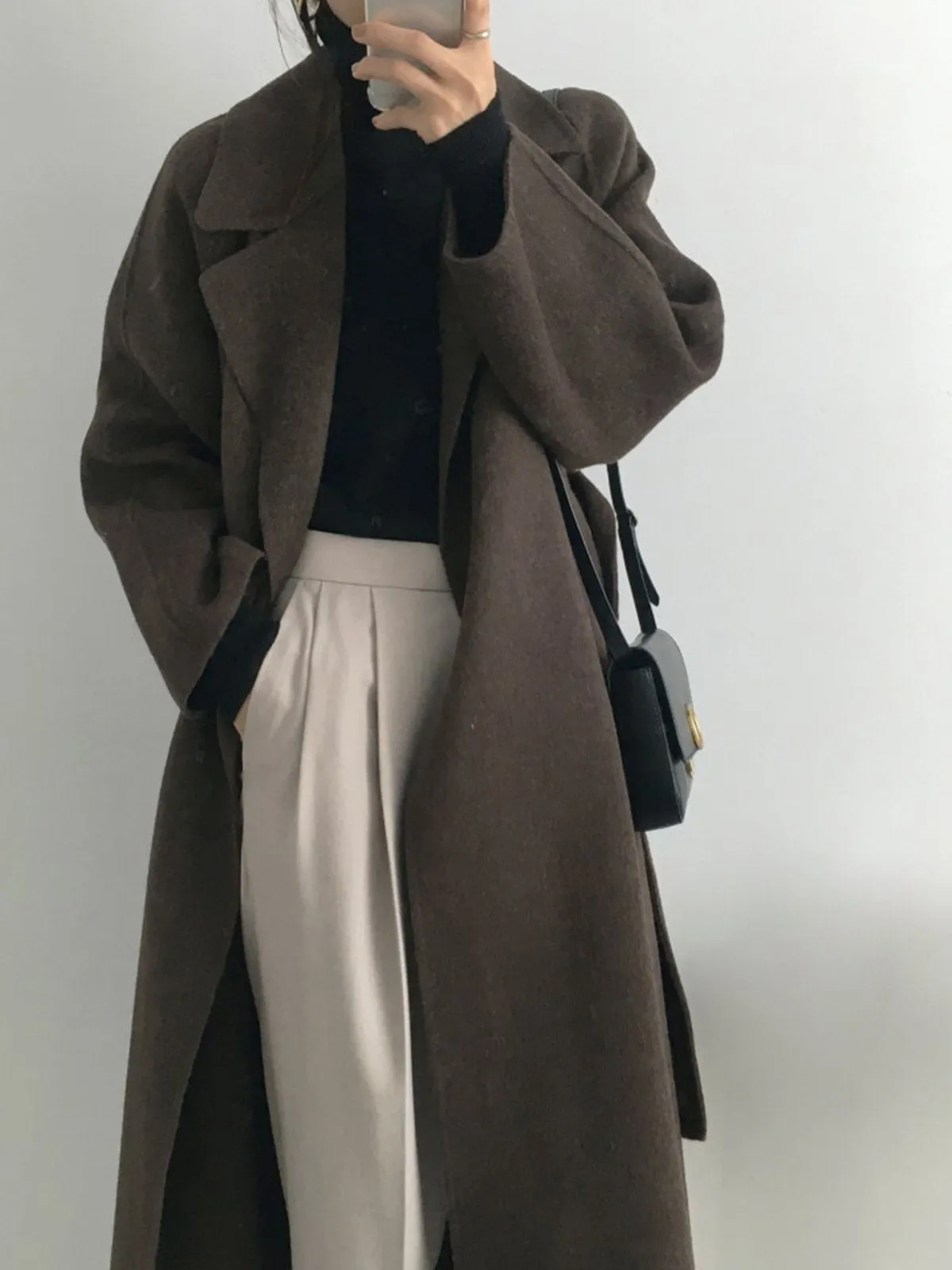 Soft Wool Belted Long Coat