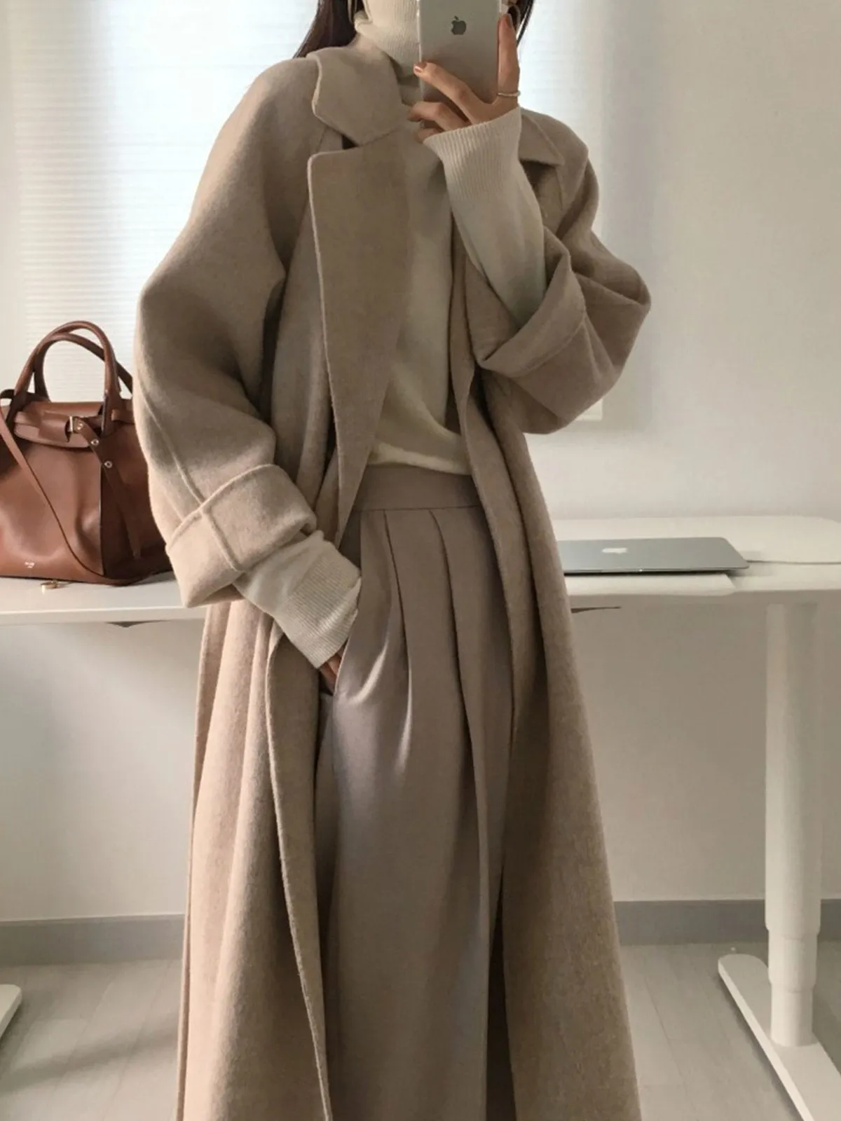 Soft Wool Belted Long Coat