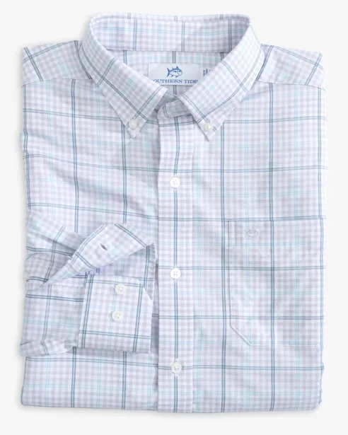 Southern Tide brrr° Intercoastal Rainer Check Long Sleeve Sport Shirt - Orchid Petal