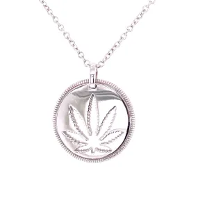 Sterling Silver Sativa Leaf Cutout Disc Pendant - Detailed Edge