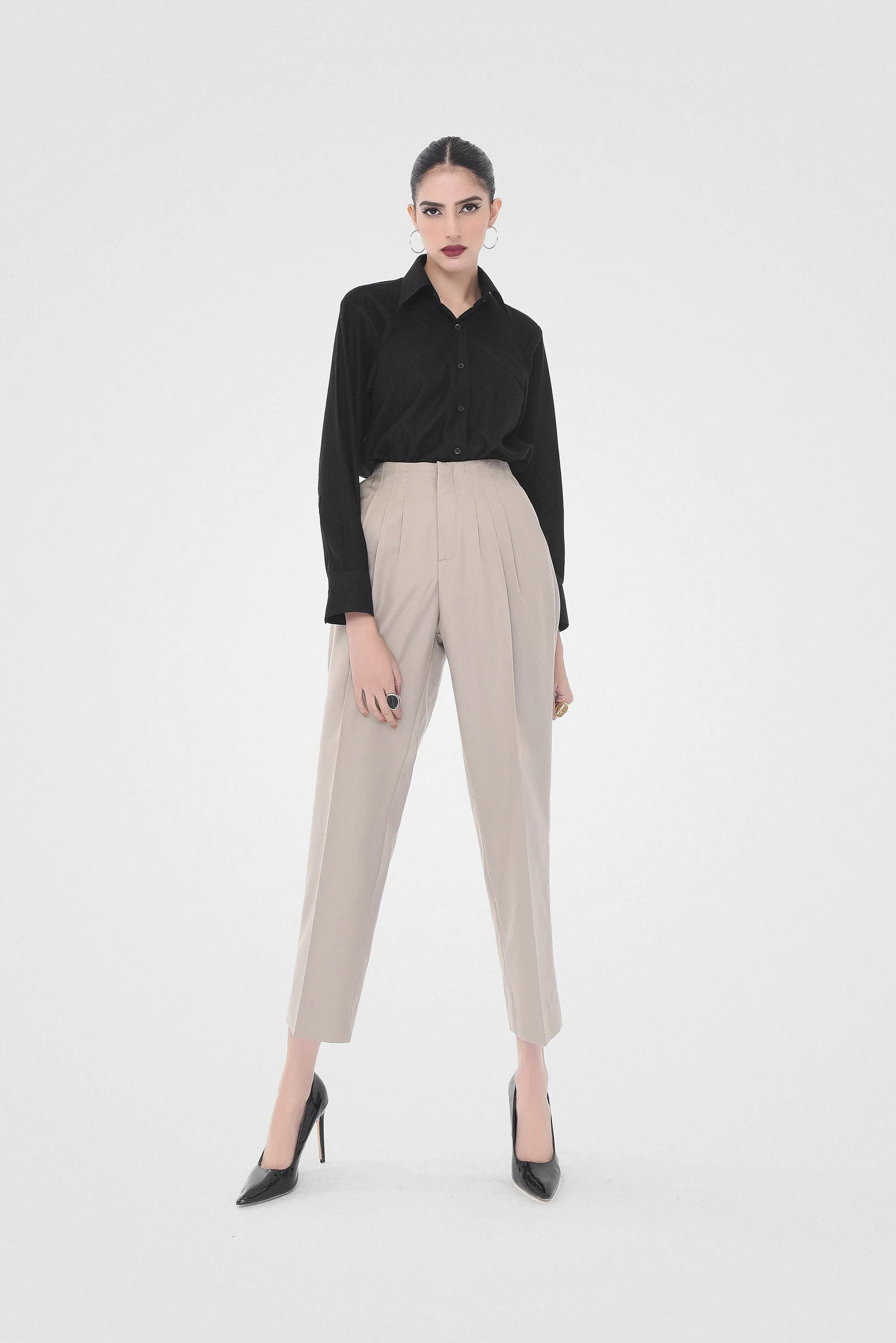 Tumbled Ivory Pleated Pants