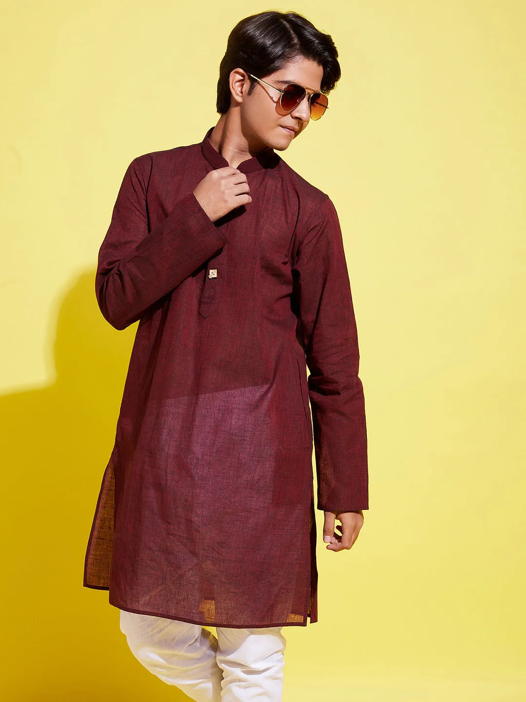 VASTRAMAY Boy's Maroon Cotton Kurta