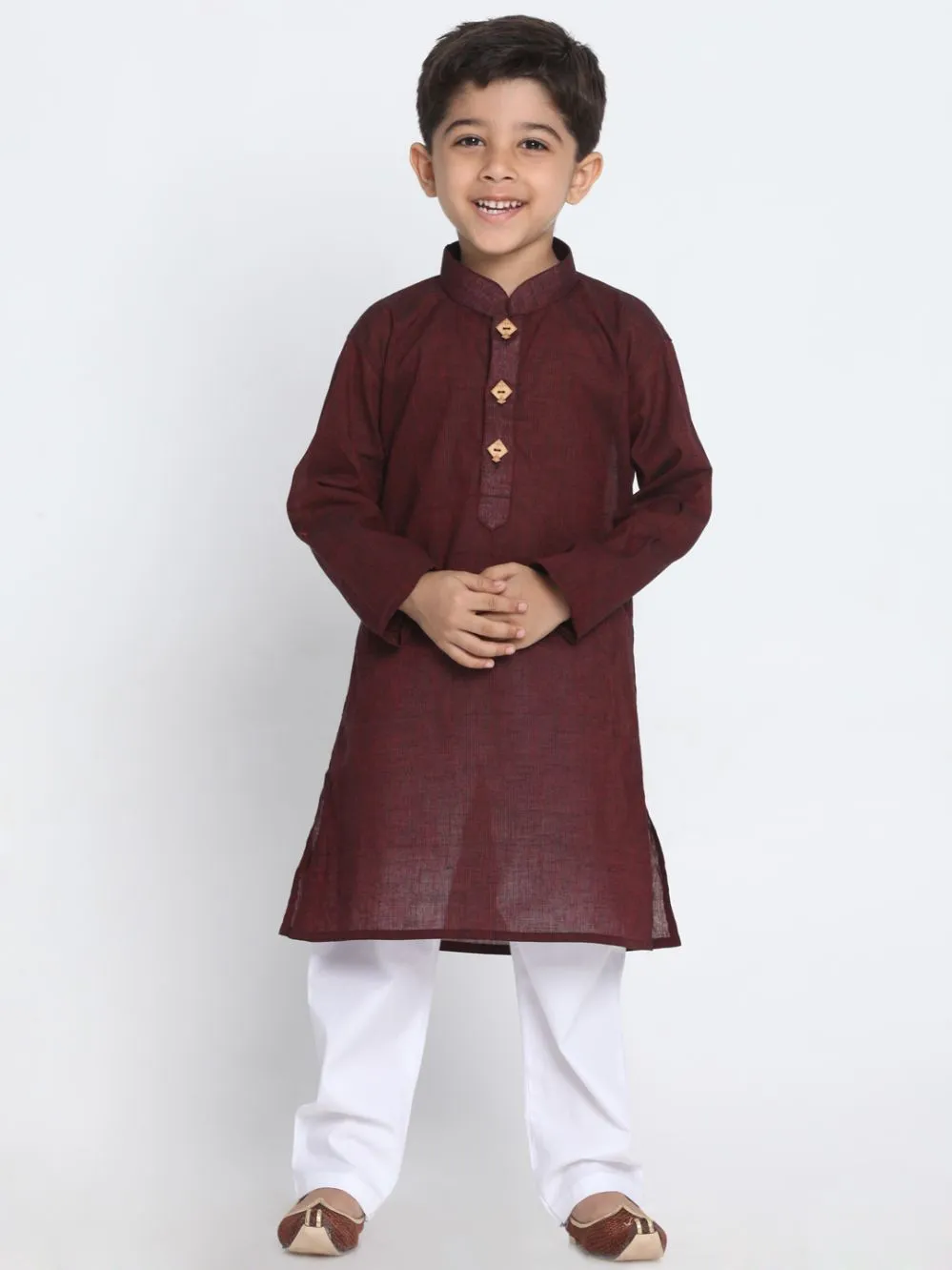 VASTRAMAY Boy's Maroon Handloom Pure Cotton Kurta