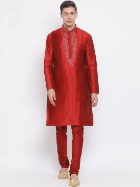 VASTRAMAY  Men's Maroon Solid Kurta With Pyjama Set