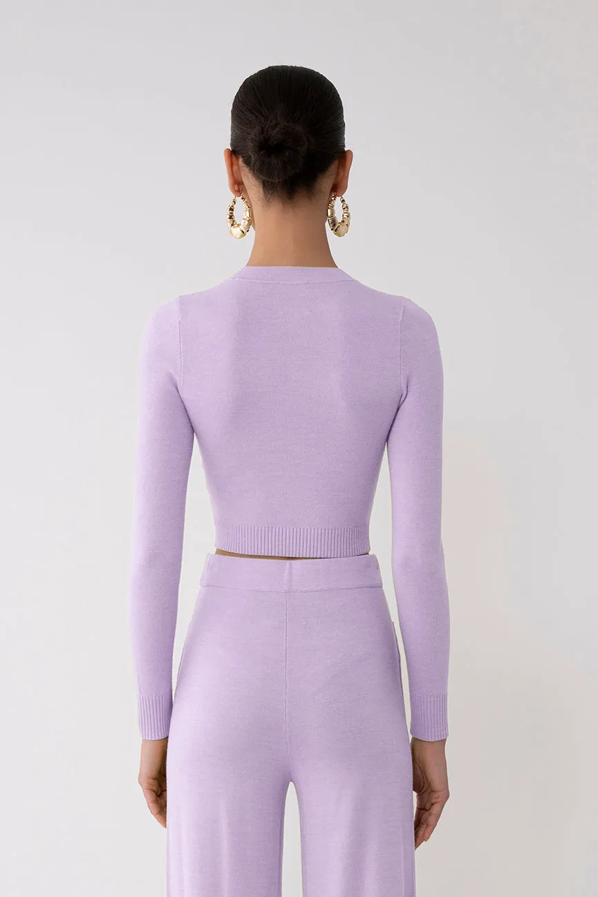 Violet Peachskin Long Sleeve Crop Crew