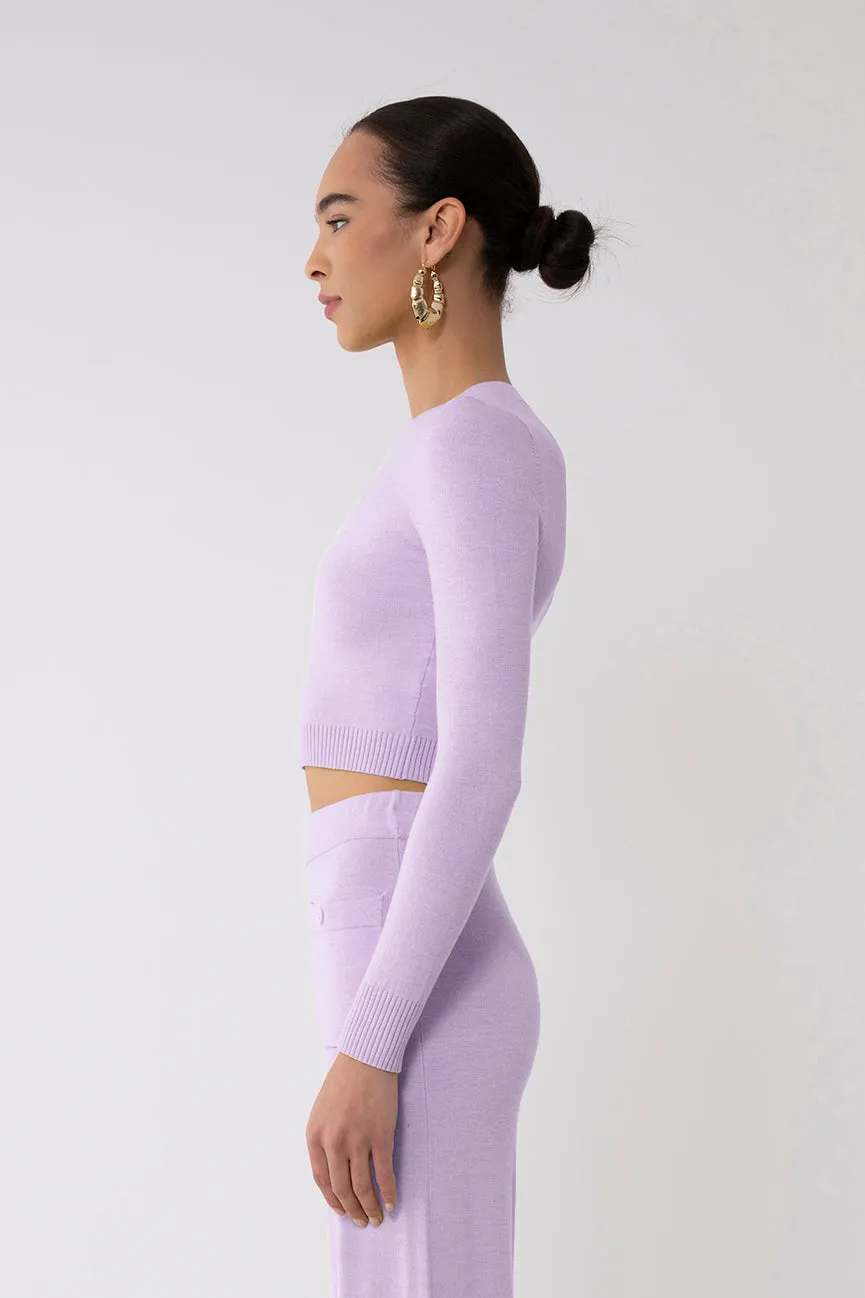 Violet Peachskin Long Sleeve Crop Crew