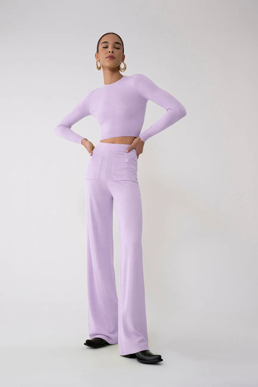 Violet Peachskin Long Sleeve Crop Crew