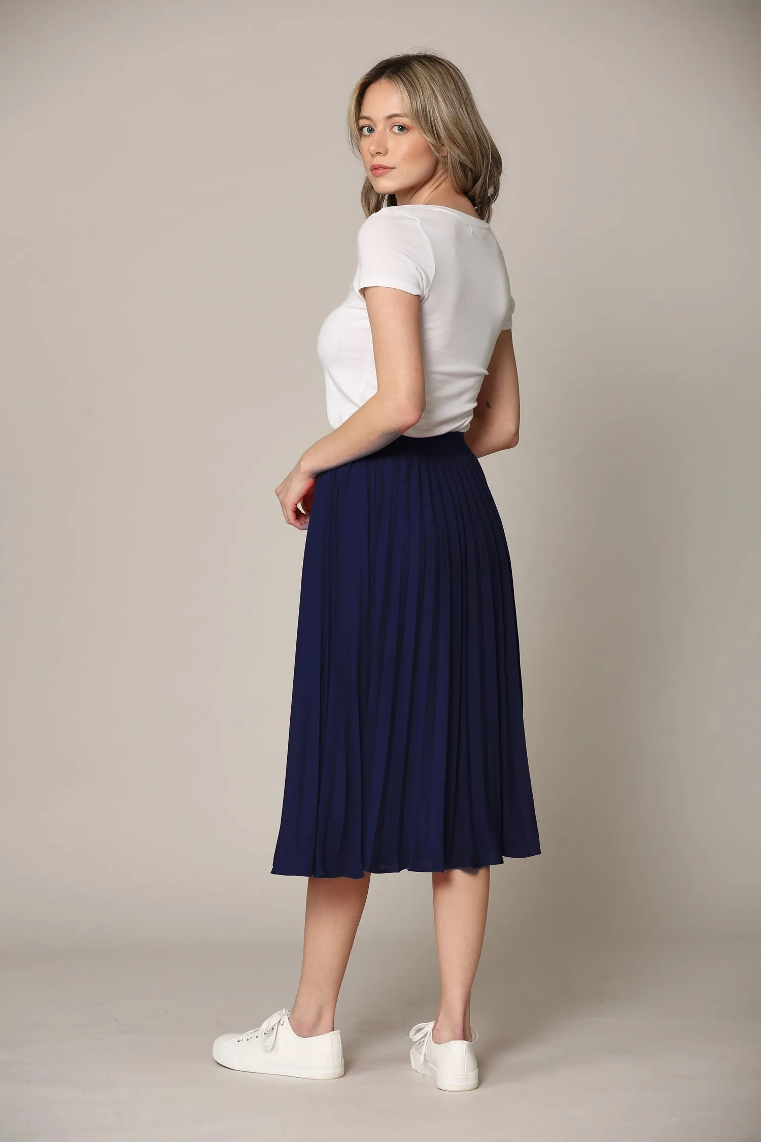 Women's Pleated Swing A-Line Midi Skirt