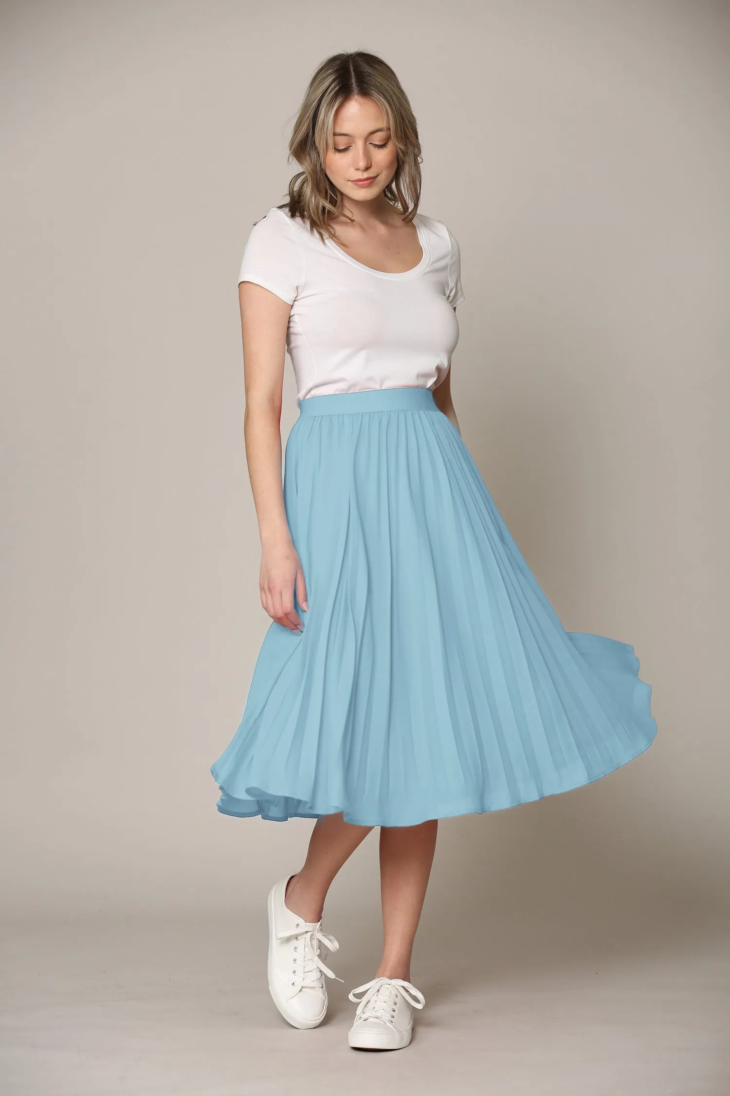 Women's Pleated Swing A-Line Midi Skirt